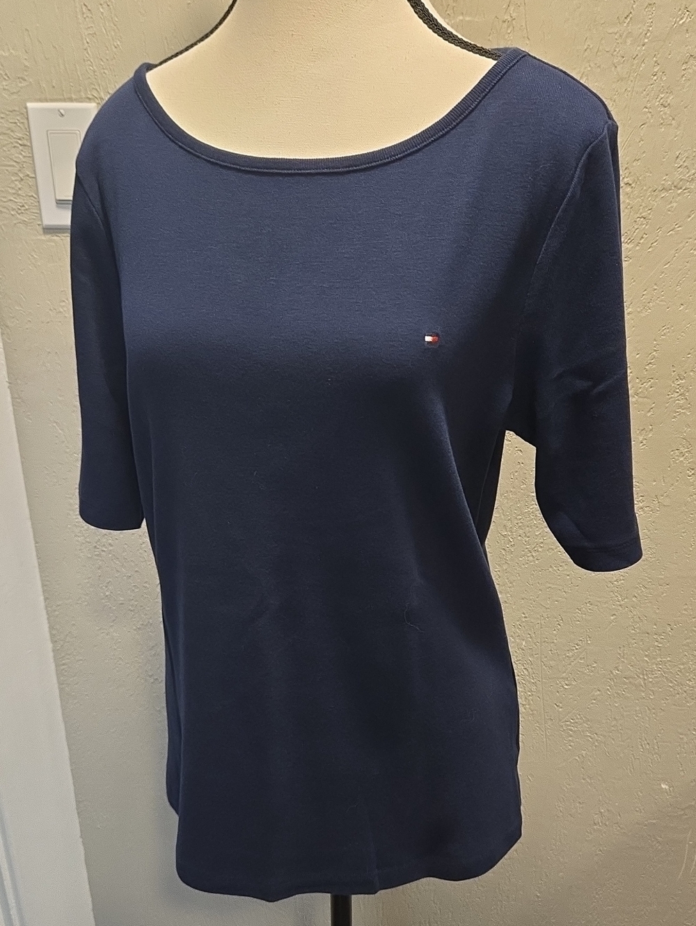 Tommy Hilfiger Navy Boat Neck Elbow Sleeve Tee
